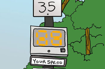 An automated speed teller device that shows high scores beneath it.