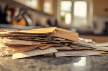 A pile of unopened mail hides a problematic surprise, a forgotten and unpaid traffic ticket that could have serious consequences for the recipient based on their State's traffic laws.