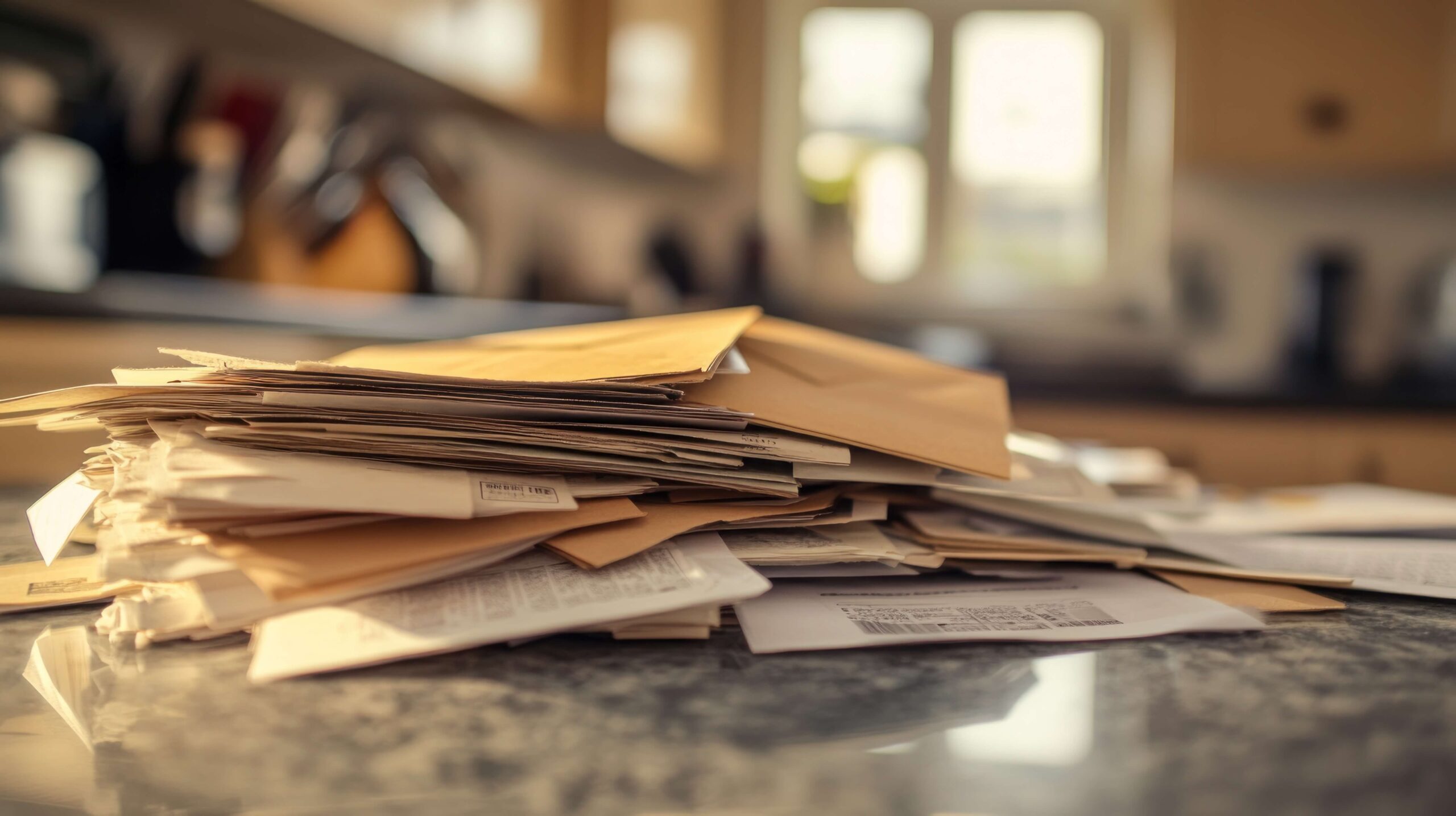 A pile of unopened mail hides a problematic surprise, a forgotten and unpaid traffic ticket that could have serious consequences for the recipient based on their State's traffic laws.