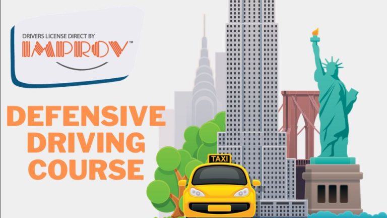 defensive driving course ny with statue of liberty and taxi cab for IMPROV courses in New York City