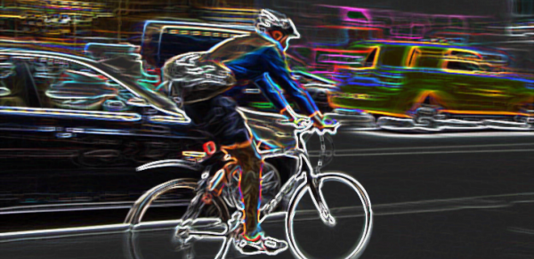 Cool illustration of cyclist speeding on bike for a blog on getting a speeding ticket on a bicycle