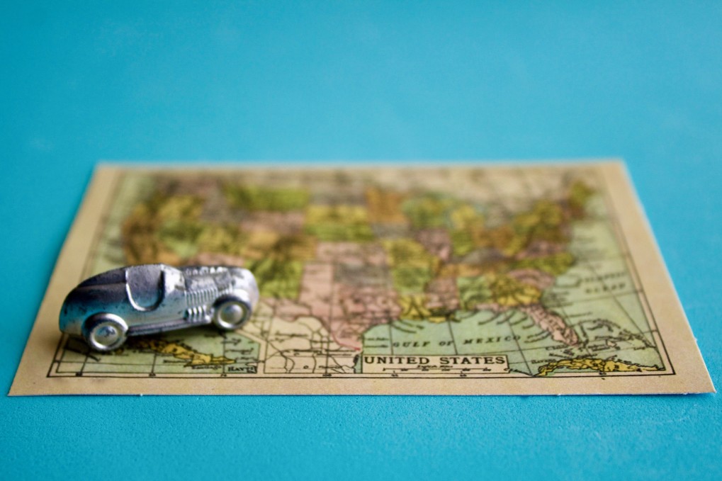 Monopoly car on American map